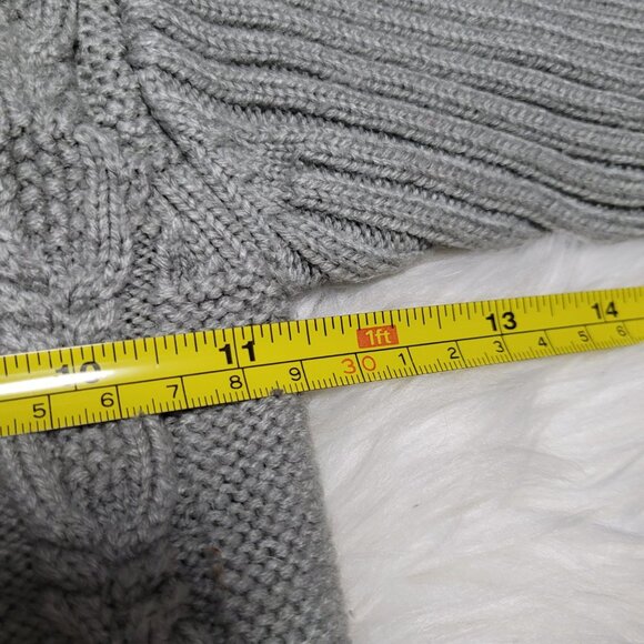 Cable Knit Sweater | Gray Long Sleeve Turtleneck Ribbed Knit Trim Causal Winter - Picture 8 of 9